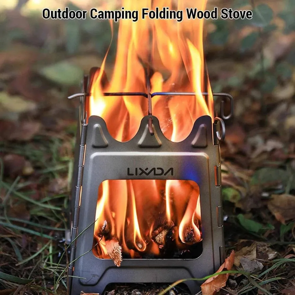 Outdoor Wood Stove Mini Fire Pits Foldable Stainless Steel Bonfire Stove Hinge Wood Burning Stove for Camping Hiking Picnic