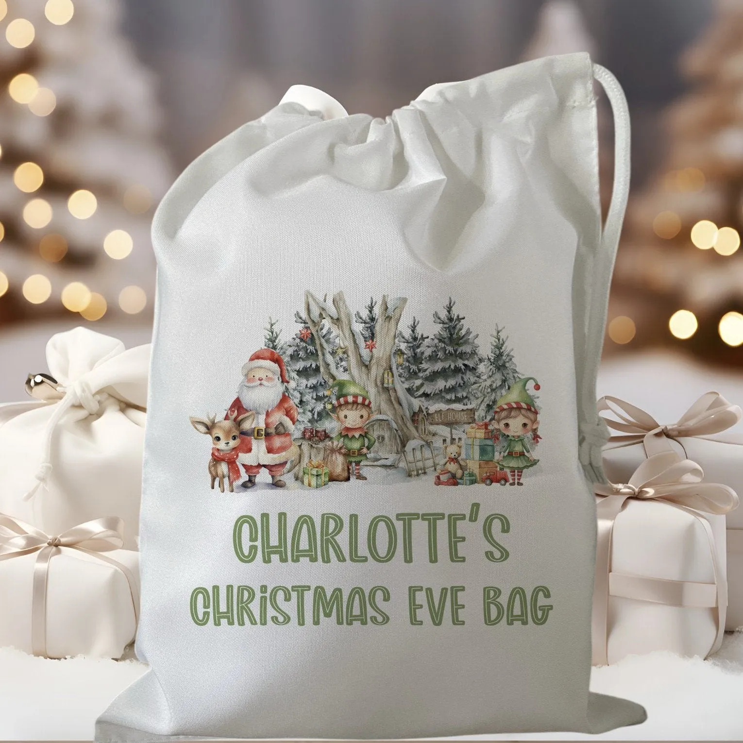 Peronalised Christmas Eve Treat Bag - Santa Woodland Animals