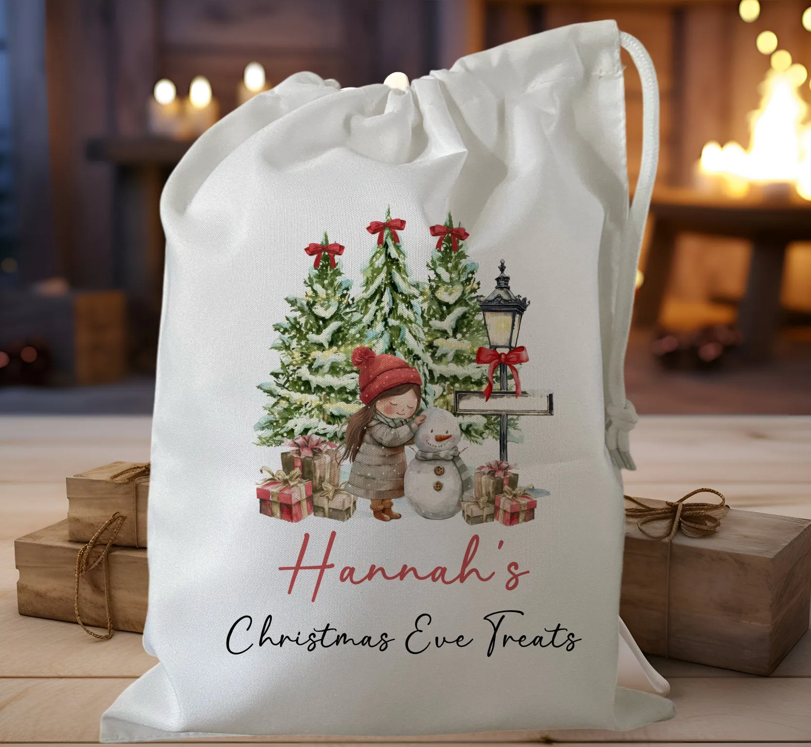 Peronalised Christmas Eve Treat Bag - Woodland Girl