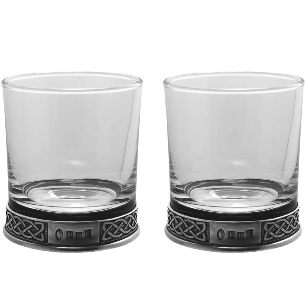 Personalised 11oz Celtic Pewter Whisky Glass Tumbler Set of 2