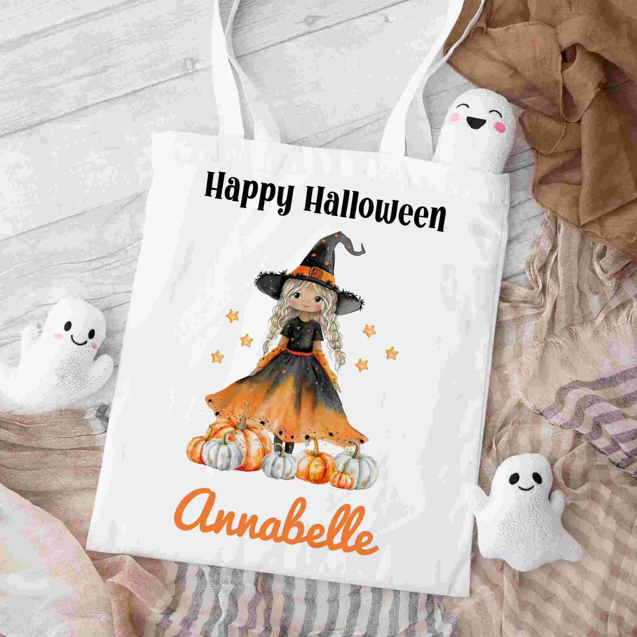 Personalised Children's Halloween Trick or Treat Bag – Customised Candy Tote for Spooky Fun