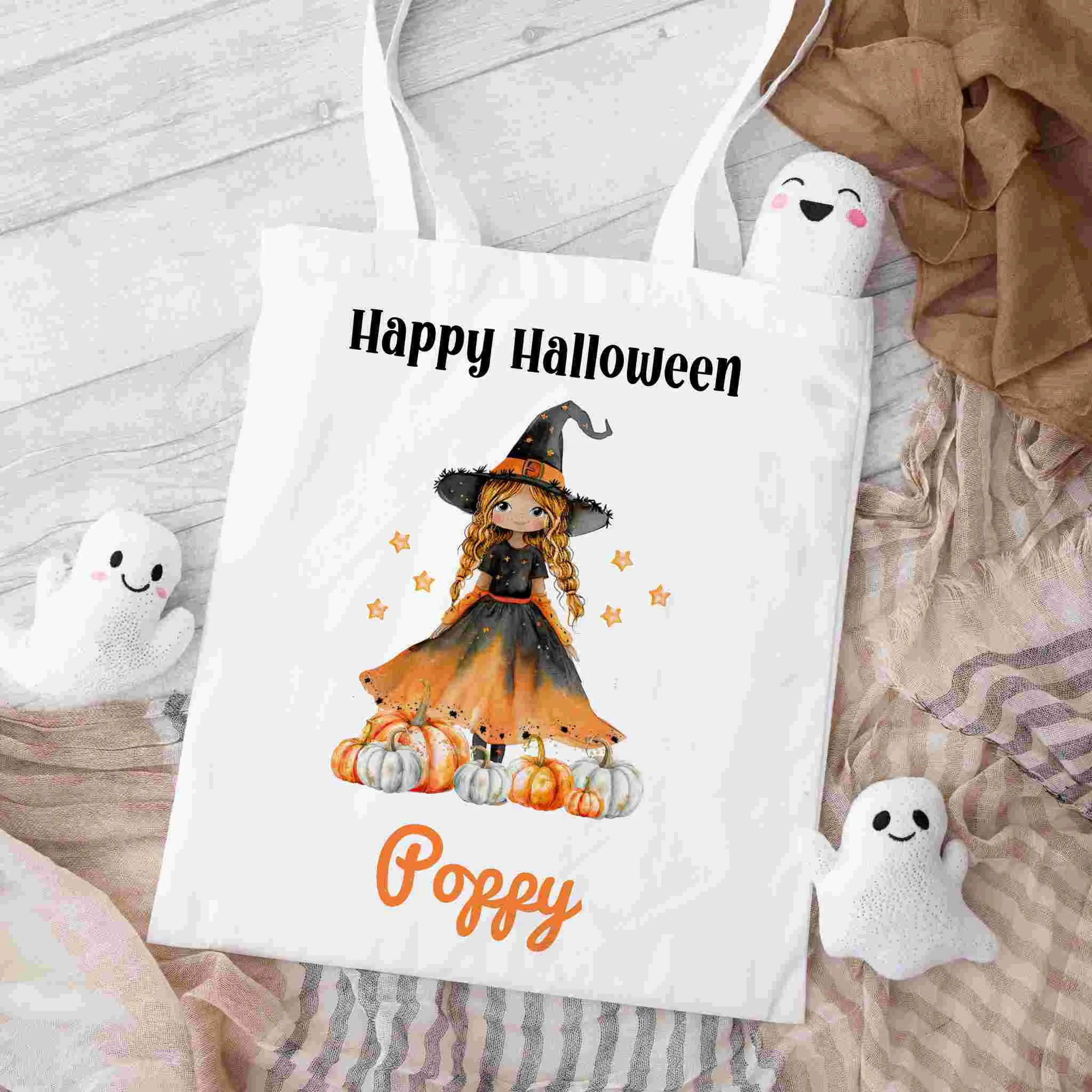 Personalised Children's Halloween Trick or Treat Bag – Customised Candy Tote for Spooky Fun