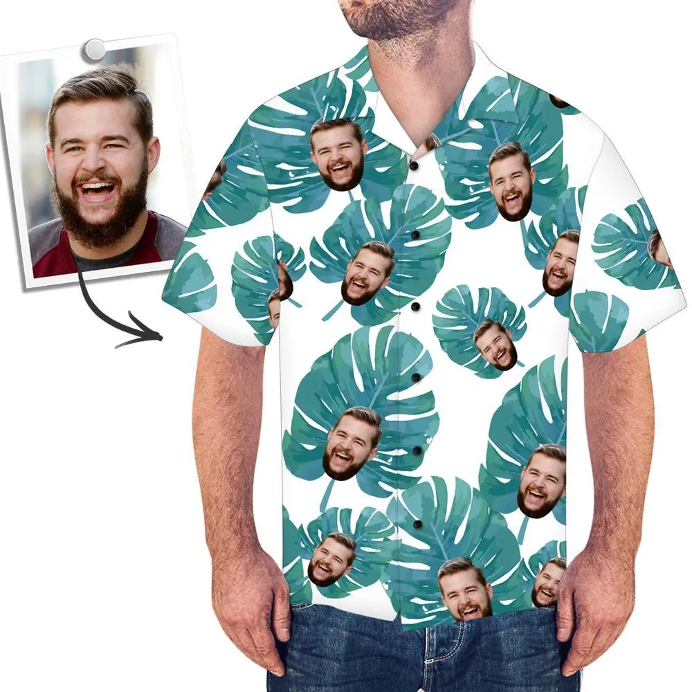 Personalised Photo Shirts   Hawaiian Shirt with Face UK for Men Large Leaves