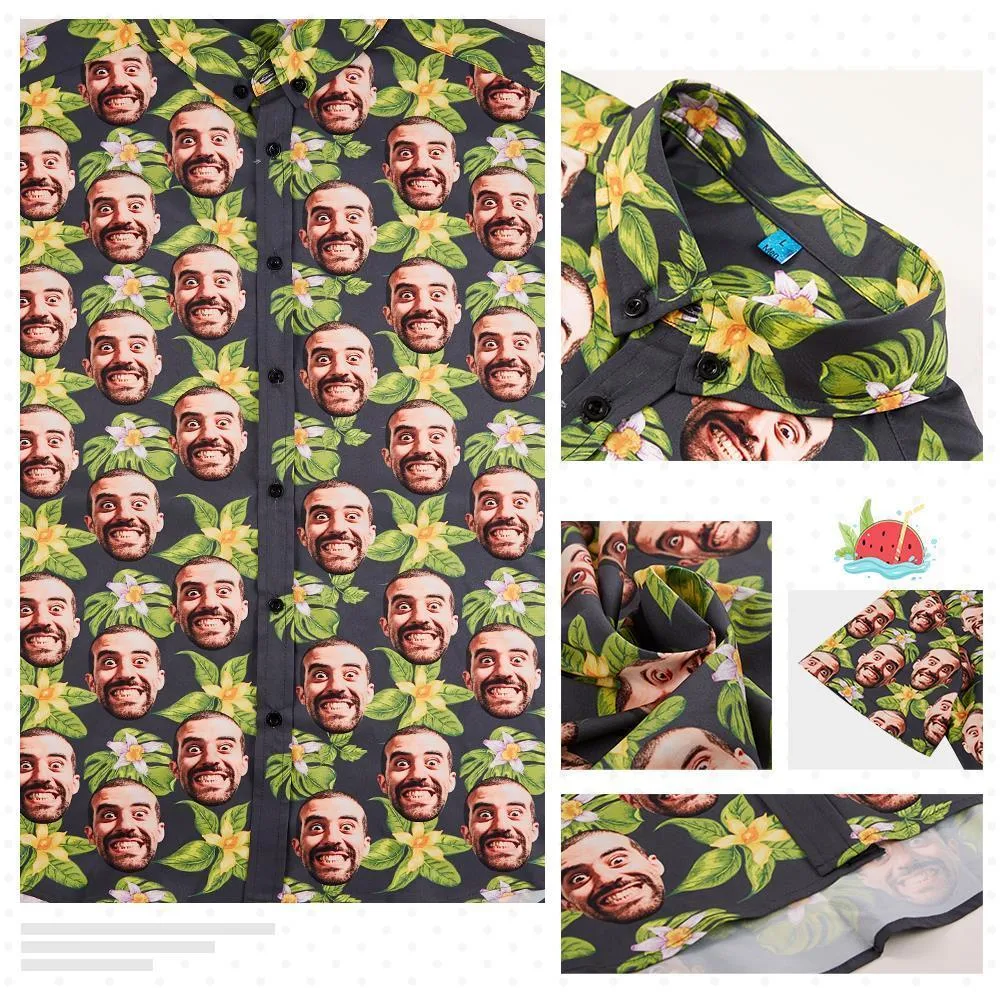 Personalised Photo Shirts   Hawaiian Shirt with Face UK for Men Large Leaves