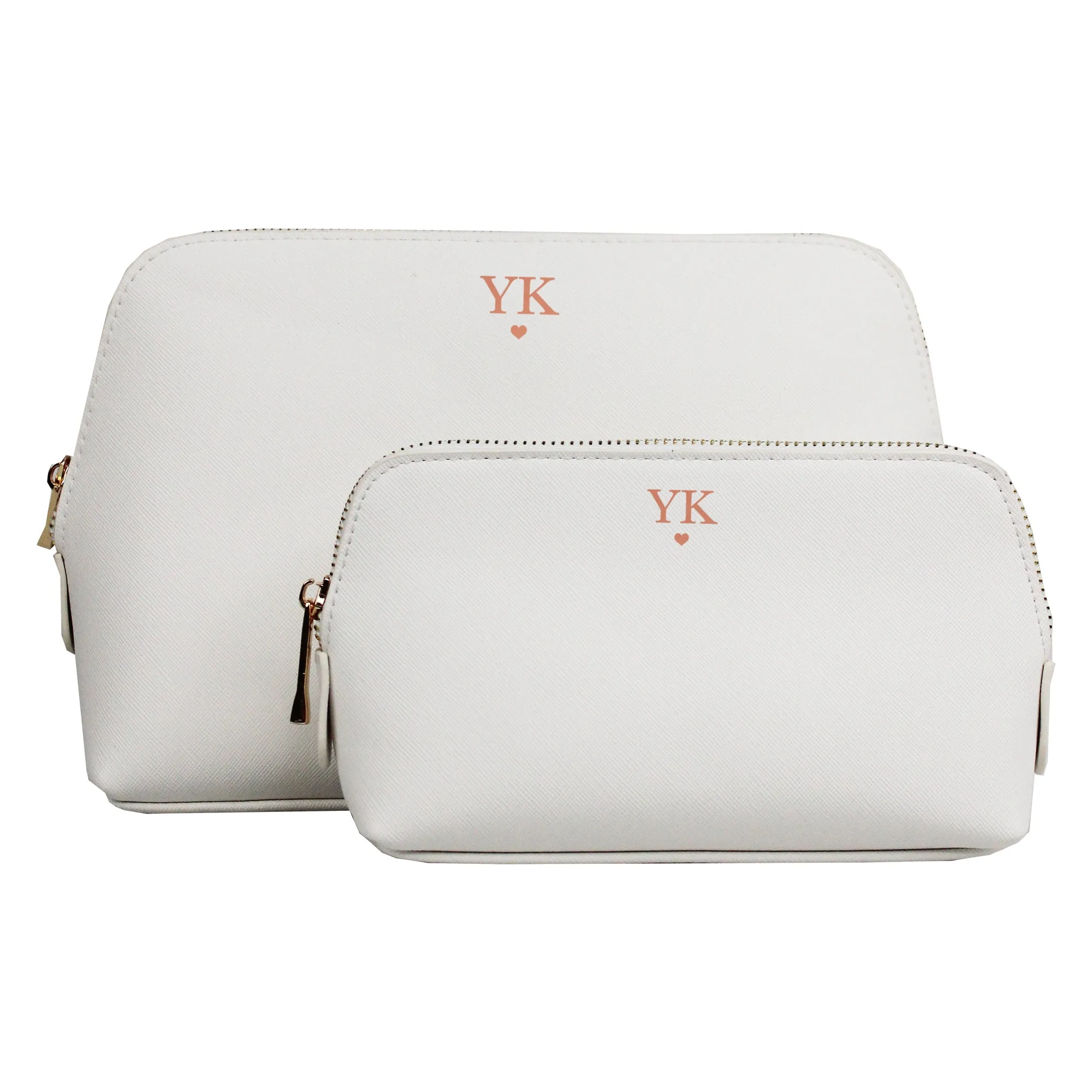 Personalised PU Leather Make Up Bag Set with Initials & Heart