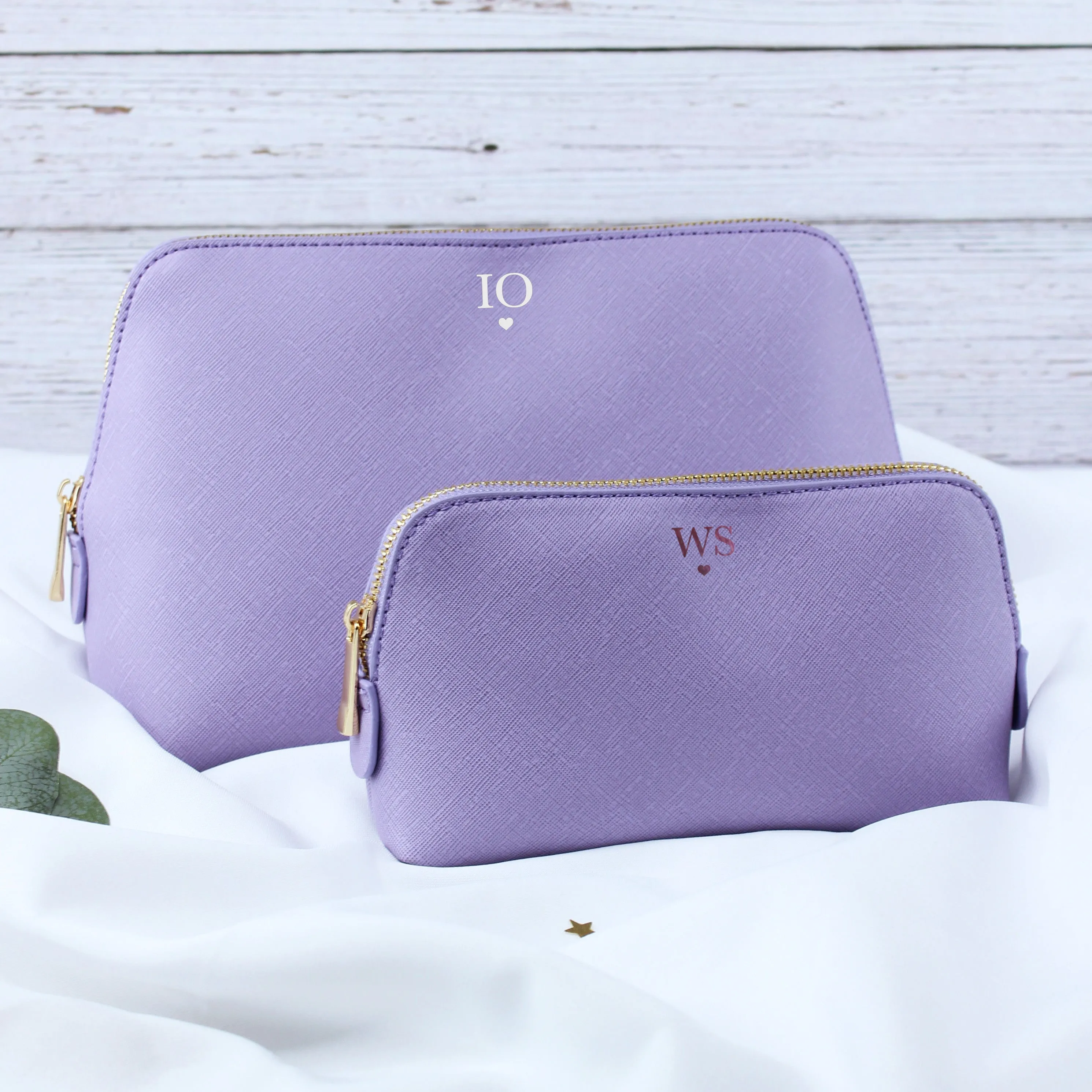 Personalised PU Leather Make Up Bag Set with Initials & Heart