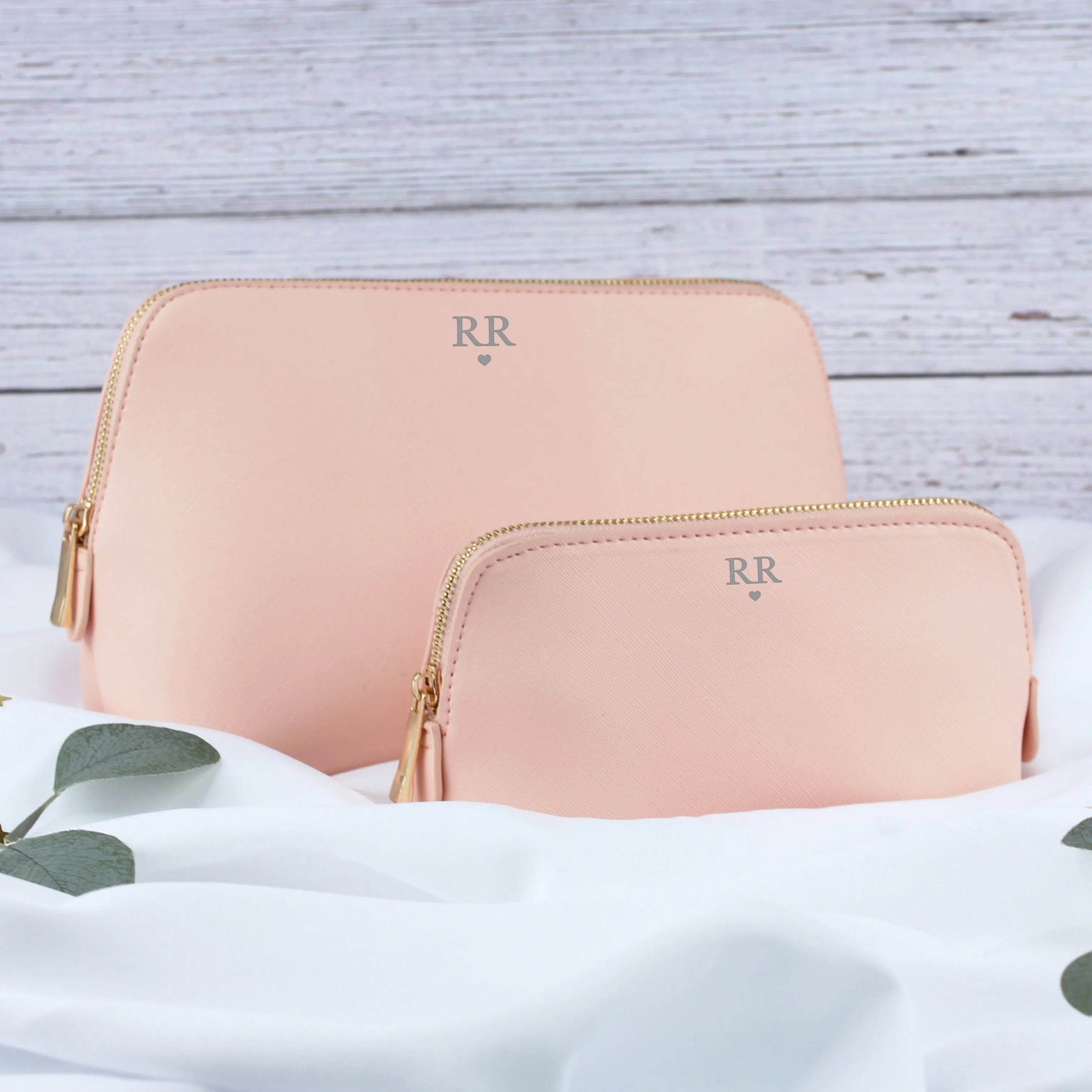 Personalised PU Leather Make Up Bag Set with Initials & Heart