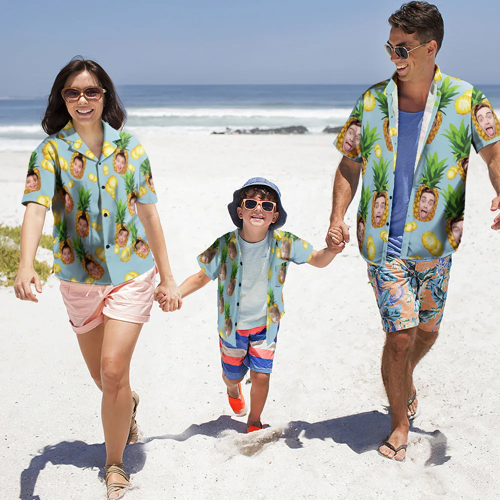 Photo Hawaiian Shirt Parent-child Wears Personalised Face Hawaiian Shirt Gift Big Pineapple