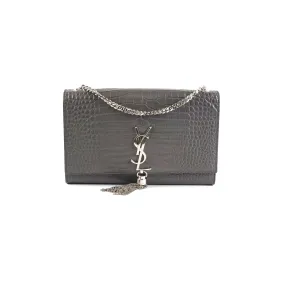 Saint Laurent Medium Kate Grey Croc Embossed Bag