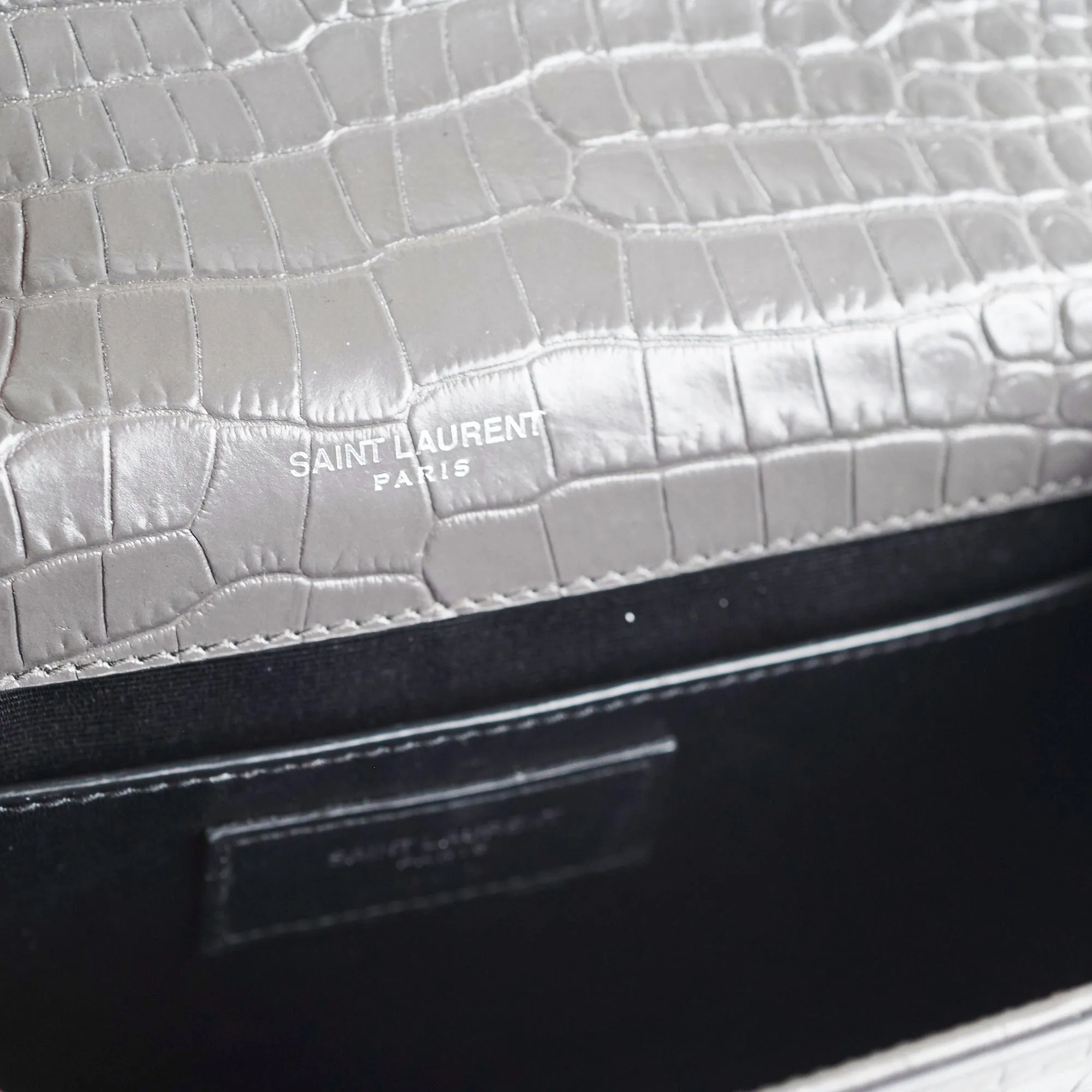 Saint Laurent Medium Kate Grey Croc Embossed Bag