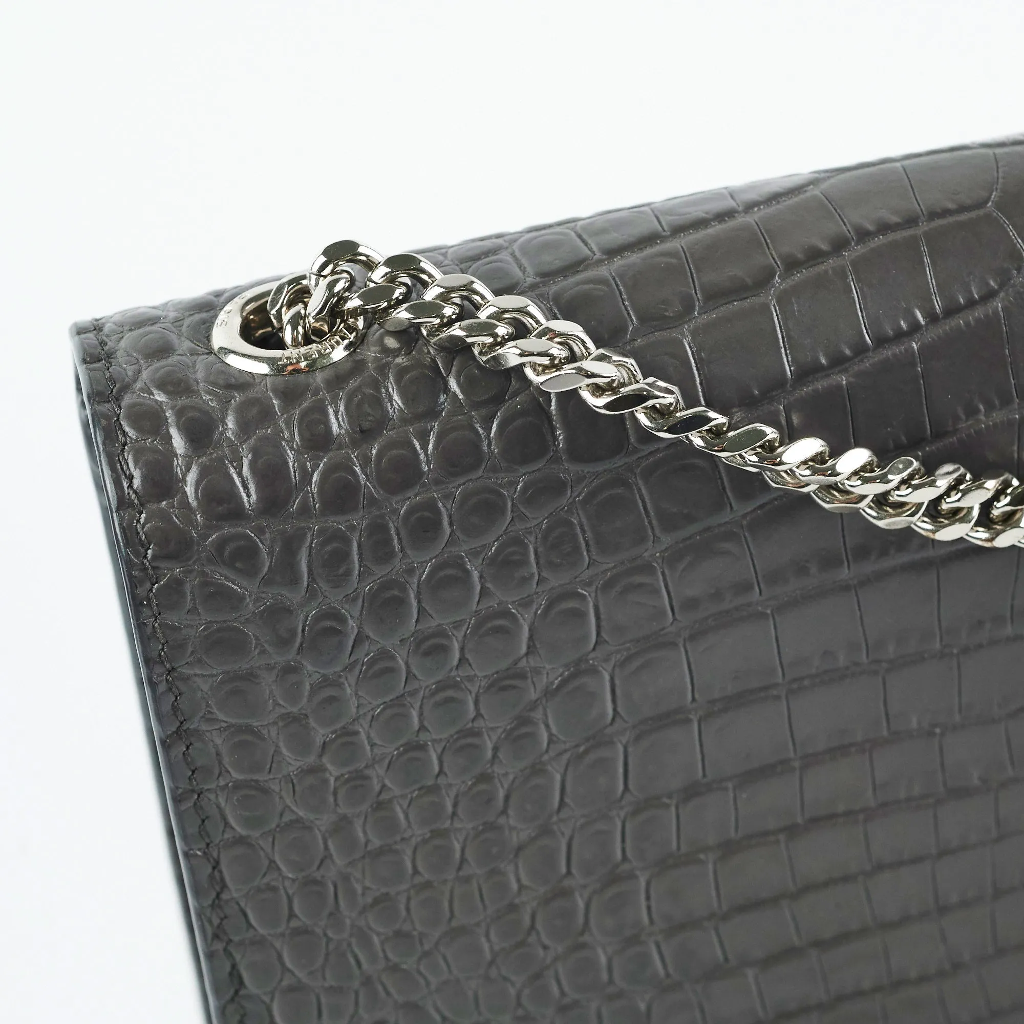 Saint Laurent Medium Kate Grey Croc Embossed Bag