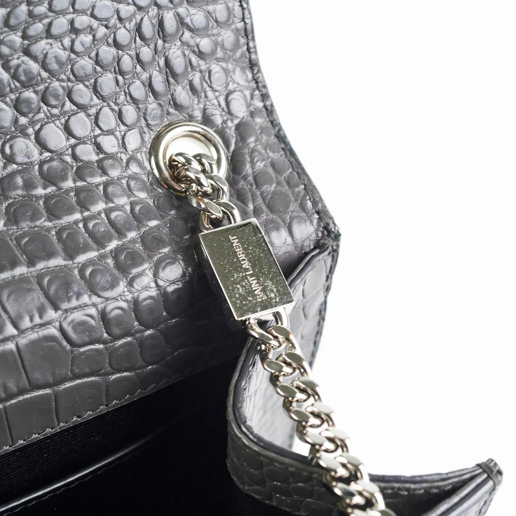 Saint Laurent Medium Kate Grey Croc Embossed Bag