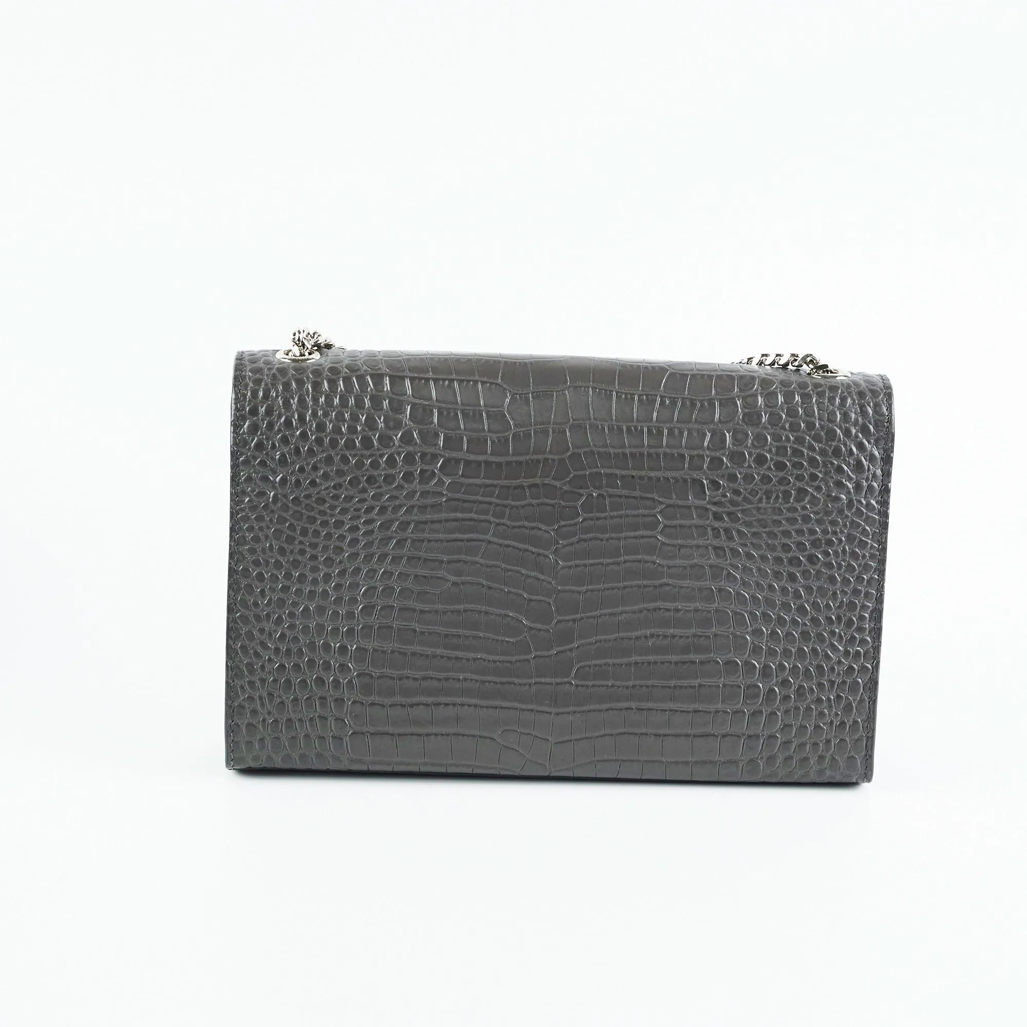 Saint Laurent Medium Kate Grey Croc Embossed Bag