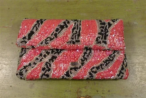 Shocking Pink and Black Embellished Clutch Handbag by Joanna L'huillier