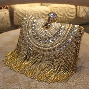 Sparkling Tassel Beaded Clutch Bag with Chain