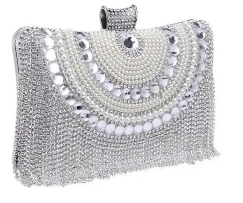 Sparkling Tassel Beaded Clutch Bag with Chain