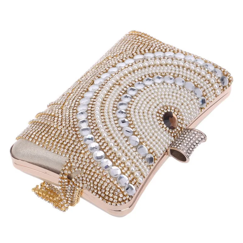 Sparkling Tassel Beaded Clutch Bag with Chain