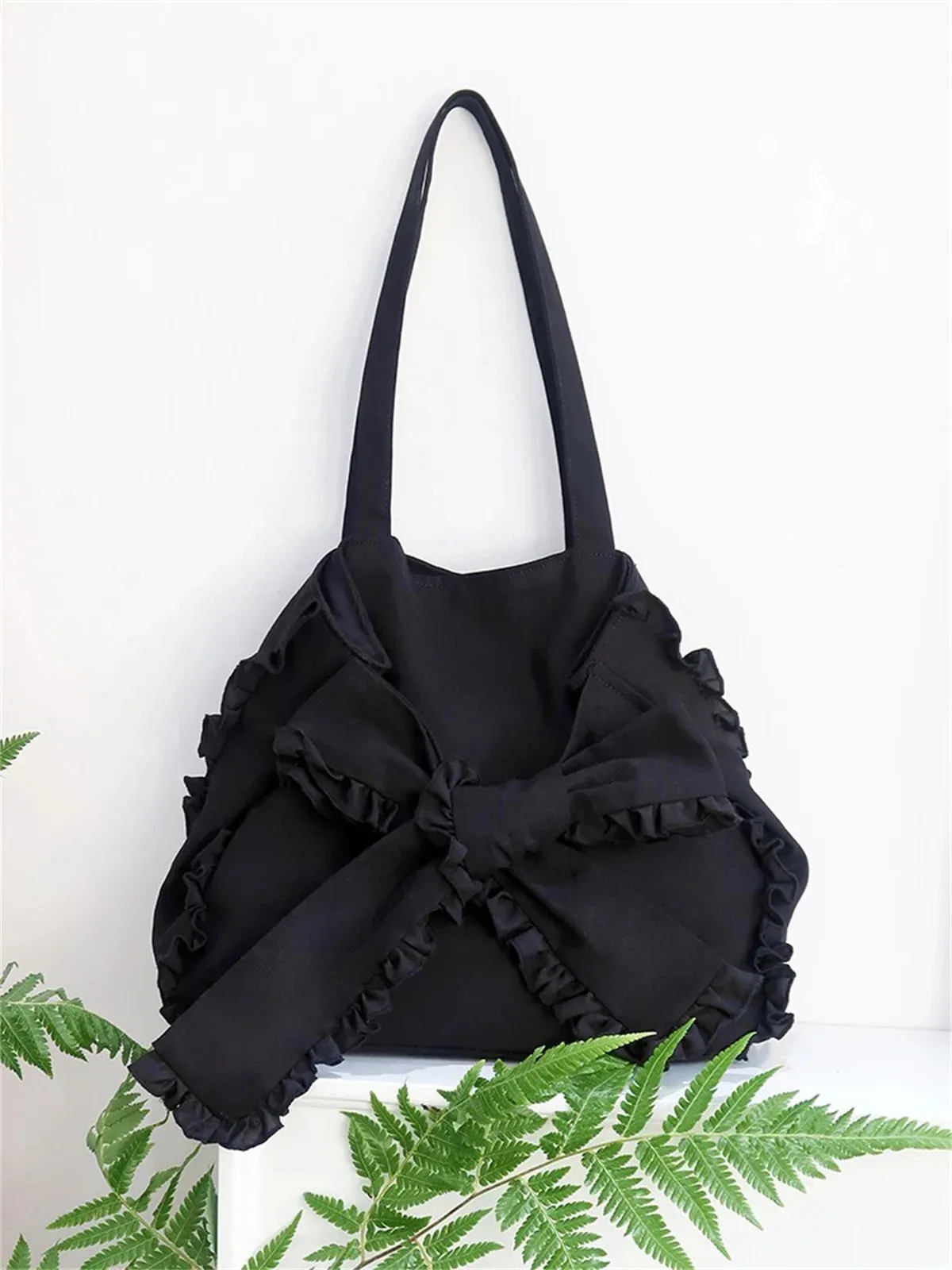 TAVIMART  -  French Simplicity Fashion Girl Bag Cute Solid Color Elegant Commuting Ruffle Bowknot Soft Elegant Button Zipper Shoulder Handbag