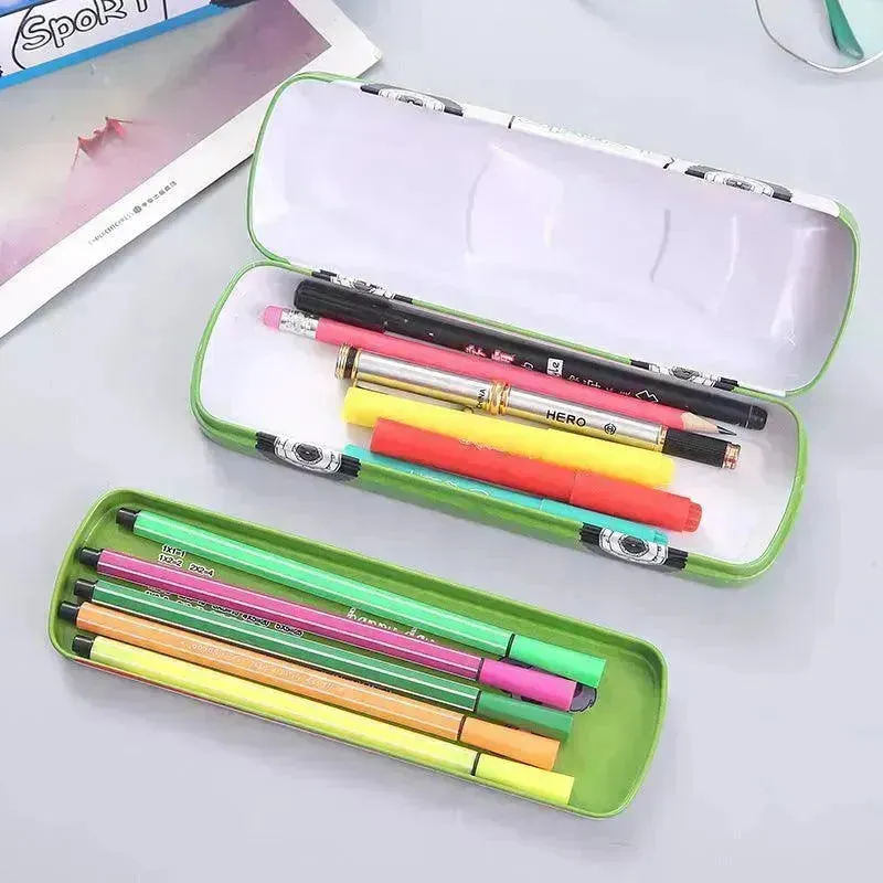 Tinplate Car Trolley Double-layer Stationery Box Racing Shape Pencil Case Cartoon Pattern Pencil Case