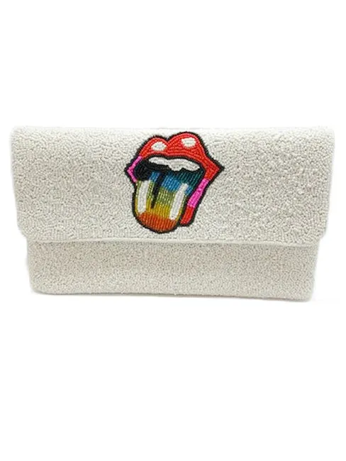 Tongue Out Beaded Clutch