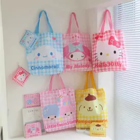 Tote Bag with Pouch Pocket Hello Kitty My Melody Little Twin Stars Cinnamoroll Pompompurin