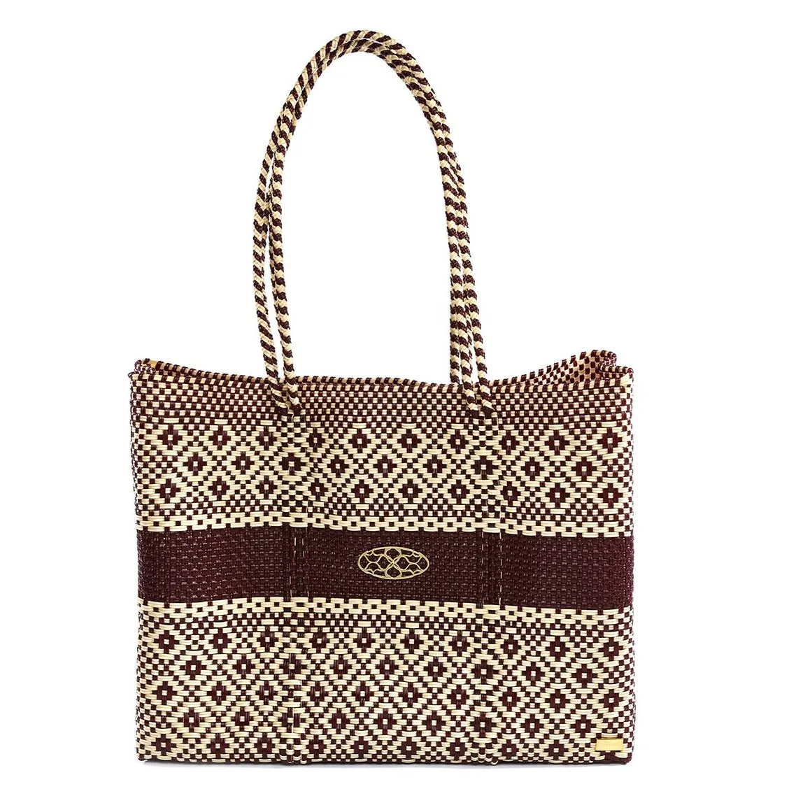 TRAVEL BURGUNDY BEIGE AZTEC STRIPE TOTE BAG WITH CLUTCH