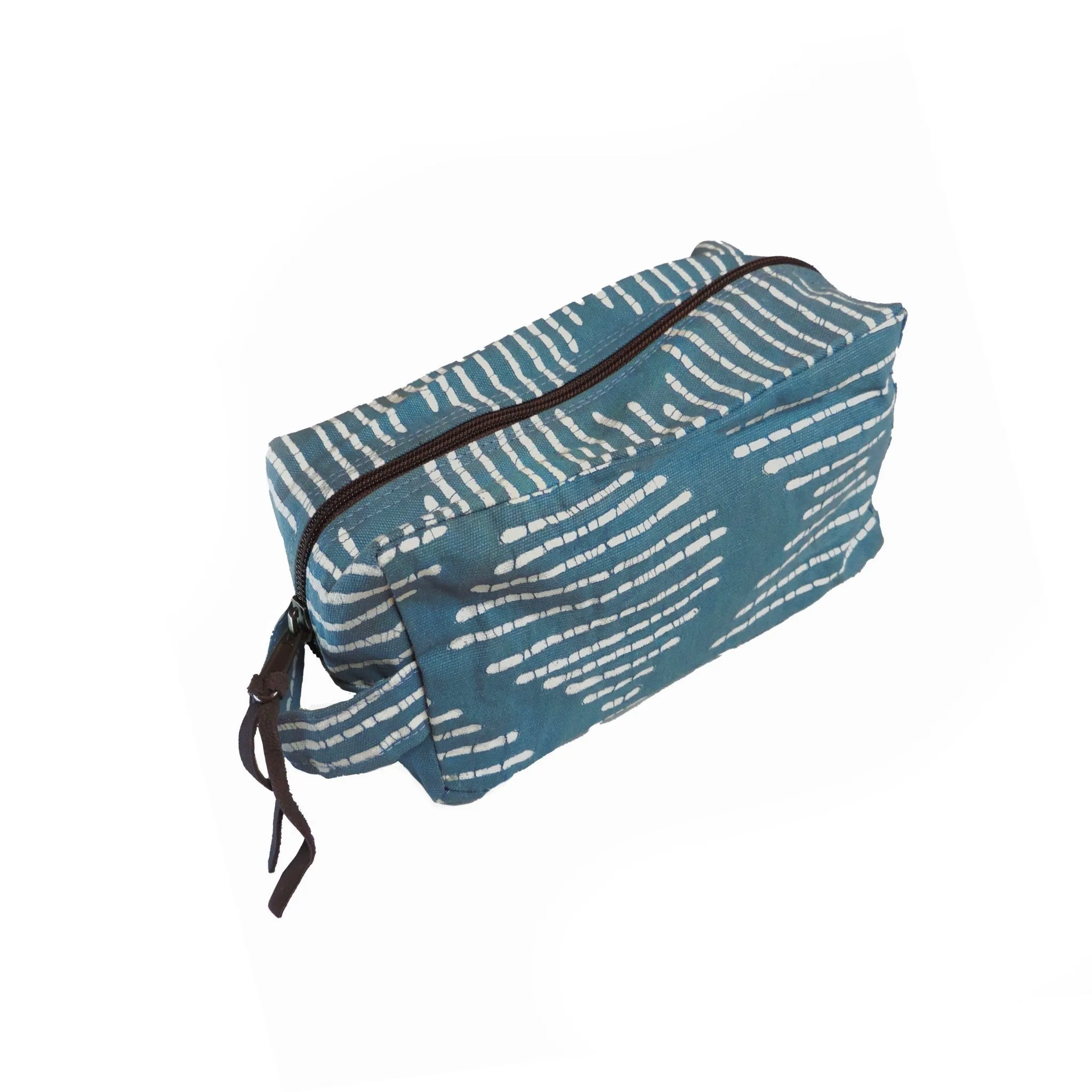 Tribal Cloth Indigo Blue Line Wave Travel Pouch