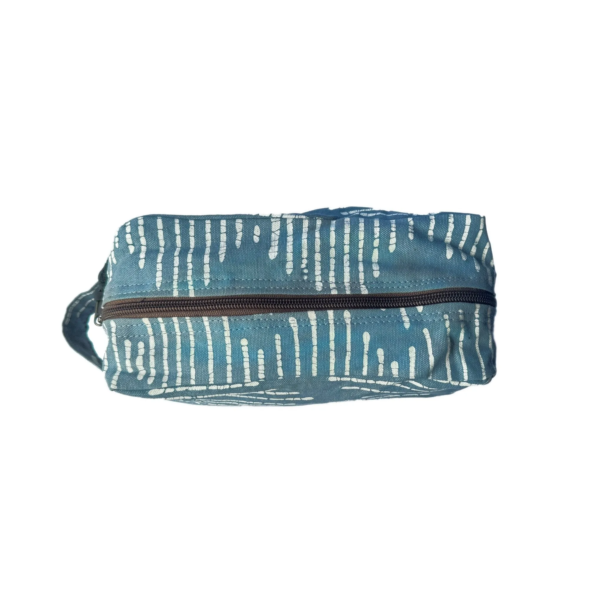 Tribal Cloth Indigo Blue Line Wave Travel Pouch