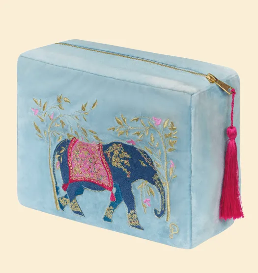 Velvet Vanity Bag - Elephant in Cornflower