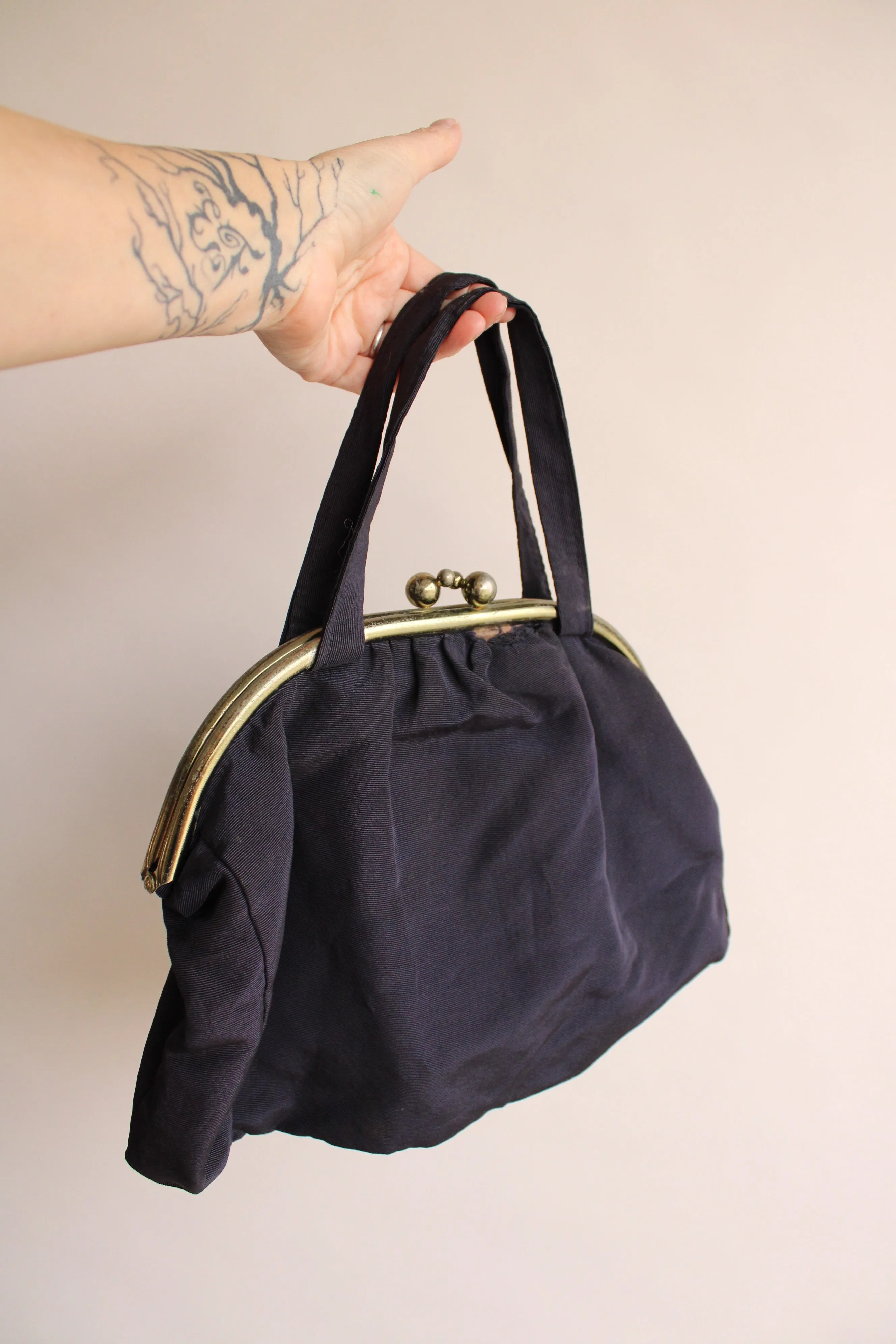 Vintage 1950s Navy Blue Faille Handbag