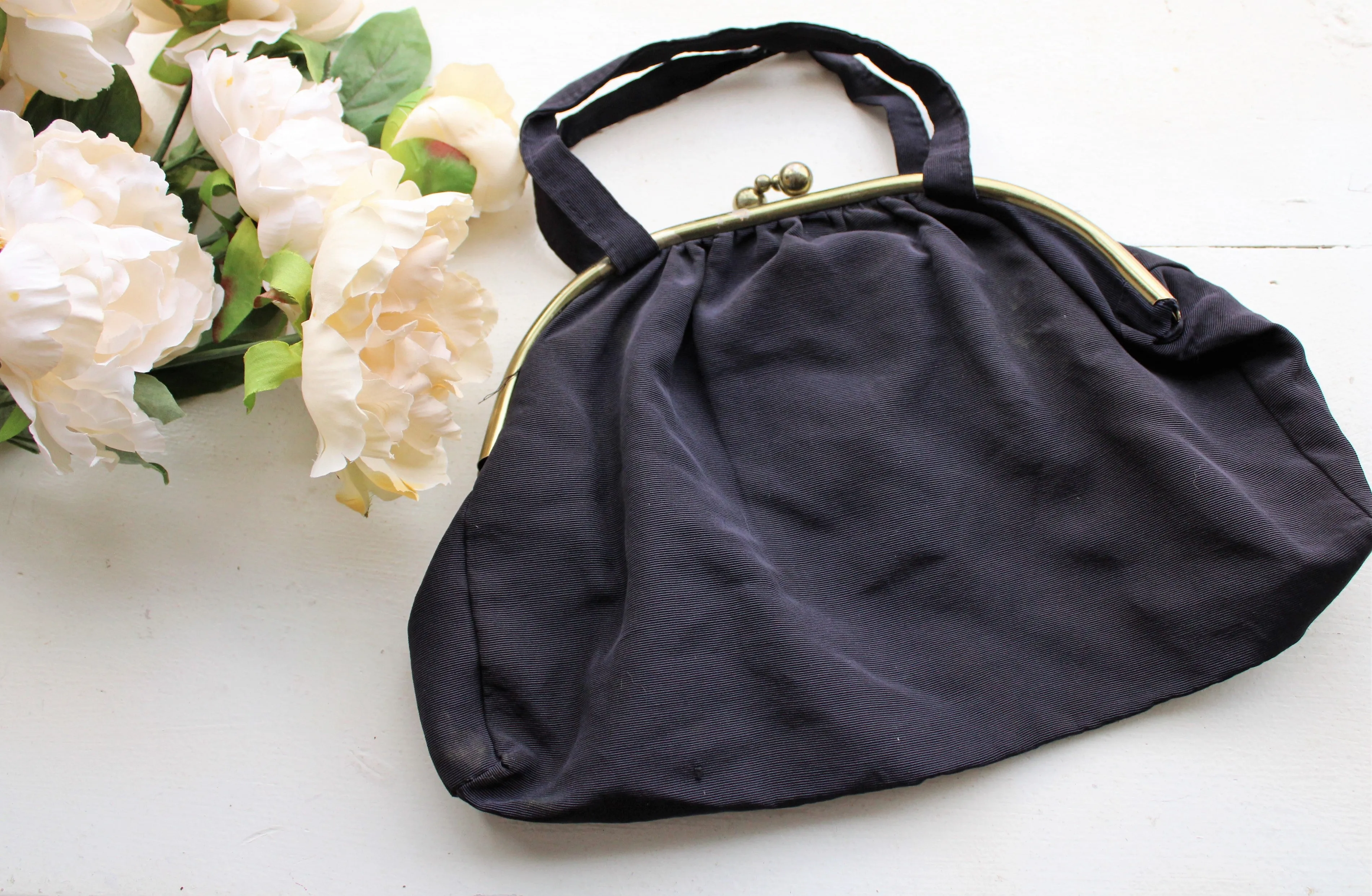 Vintage 1950s Navy Blue Faille Handbag