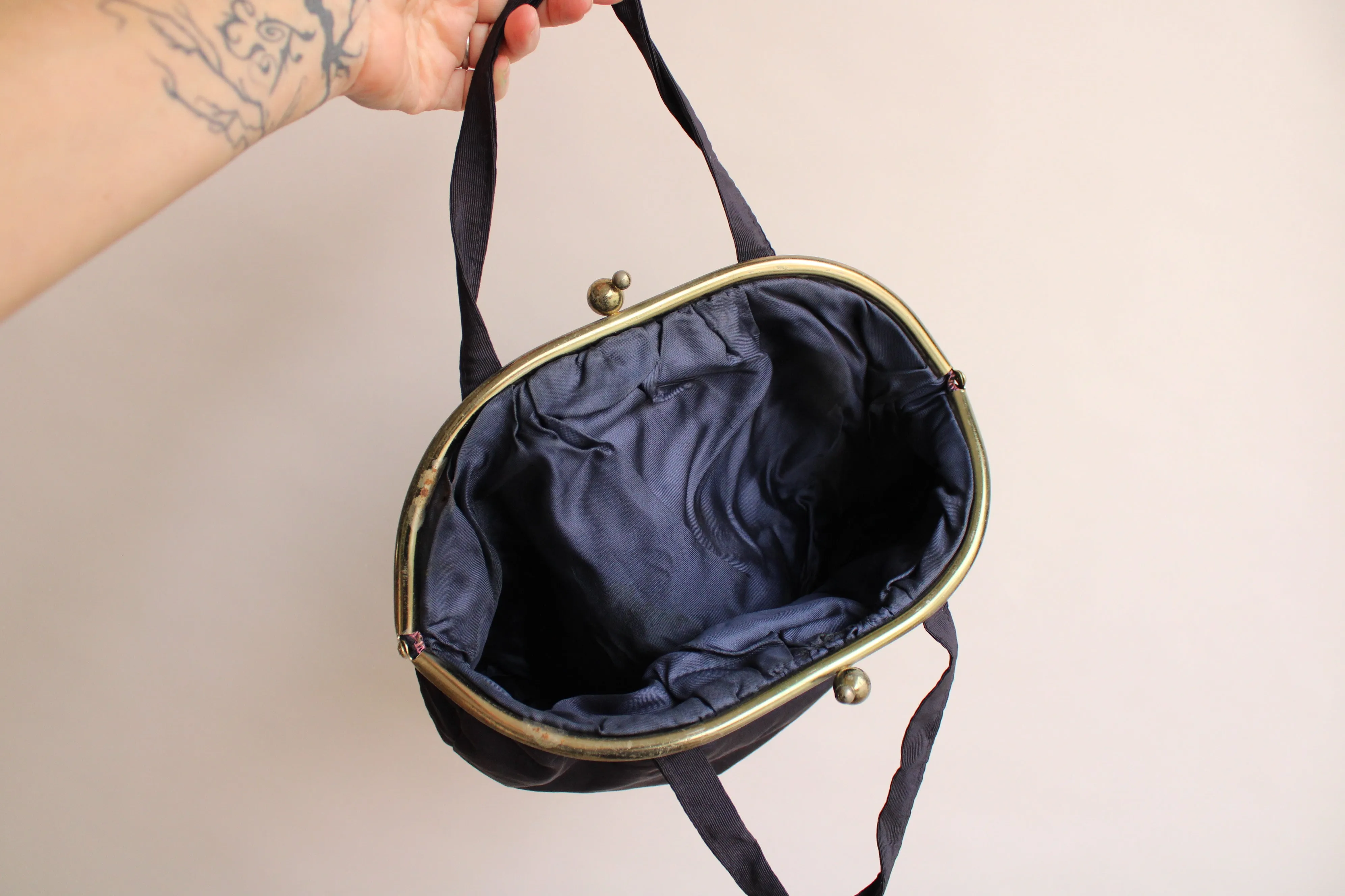 Vintage 1950s Navy Blue Faille Handbag