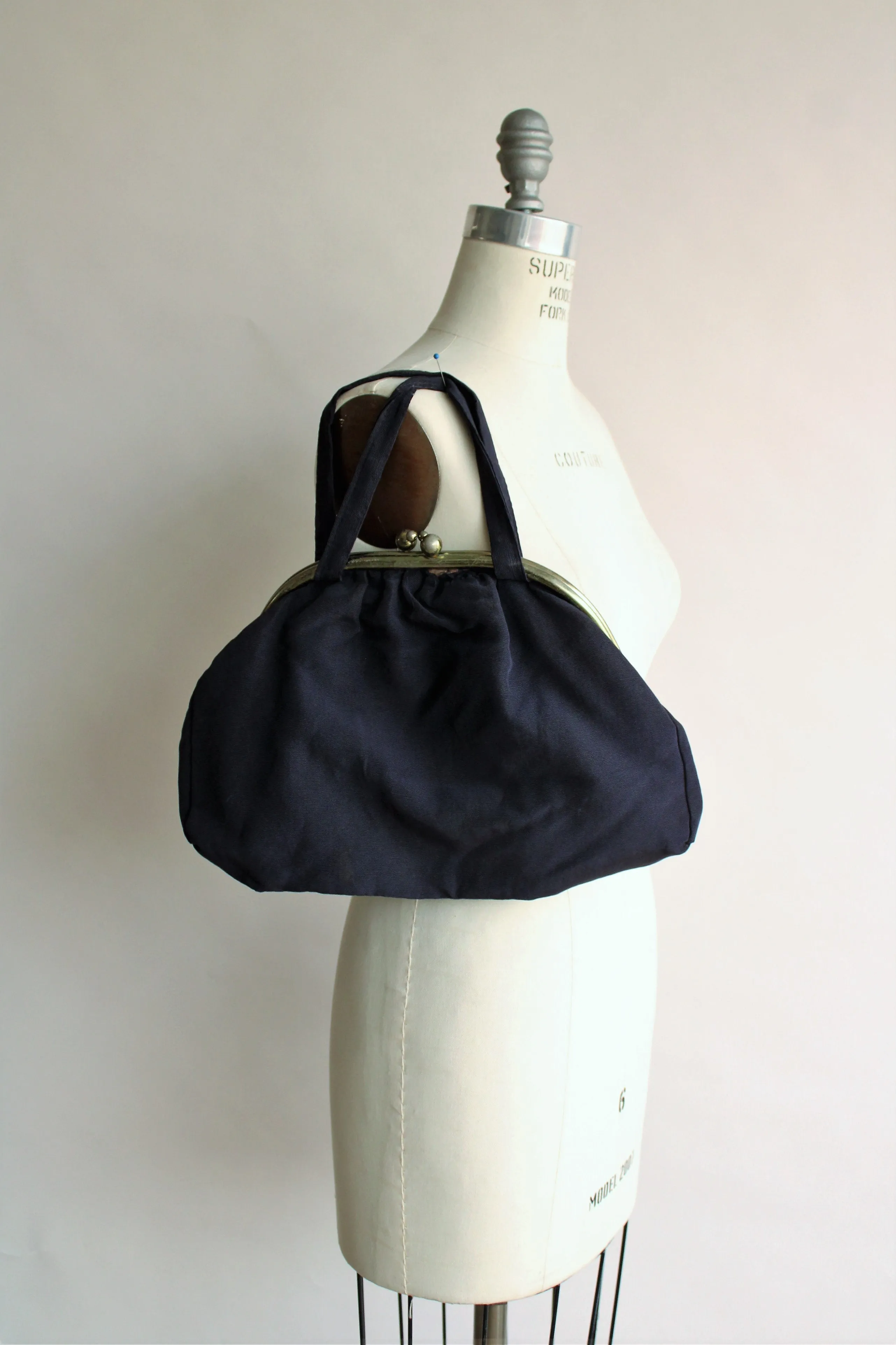 Vintage 1950s Navy Blue Faille Handbag