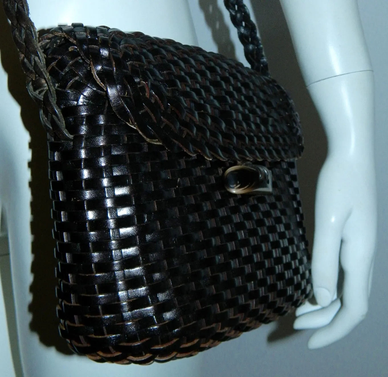 vintage 1980s woven leather bag Walter Katten 80s brown cross- body purse