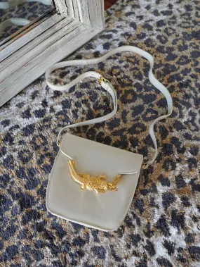 Vintage Alligator Closure Ivory Leather Bag