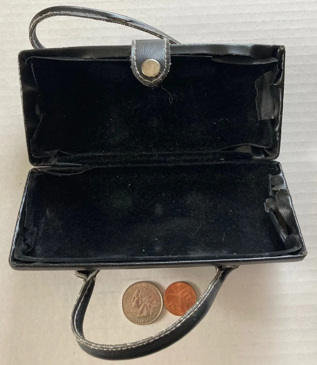 Vintage Black Leather Case, Purse, Handbag, 6" x 3" x 1 1/2", Sexy Little Black Bag, Clutch, Purse