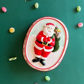 Vintage Ceramic Hand-Painted Santa/Candy Canes Mold/Wall Decoration