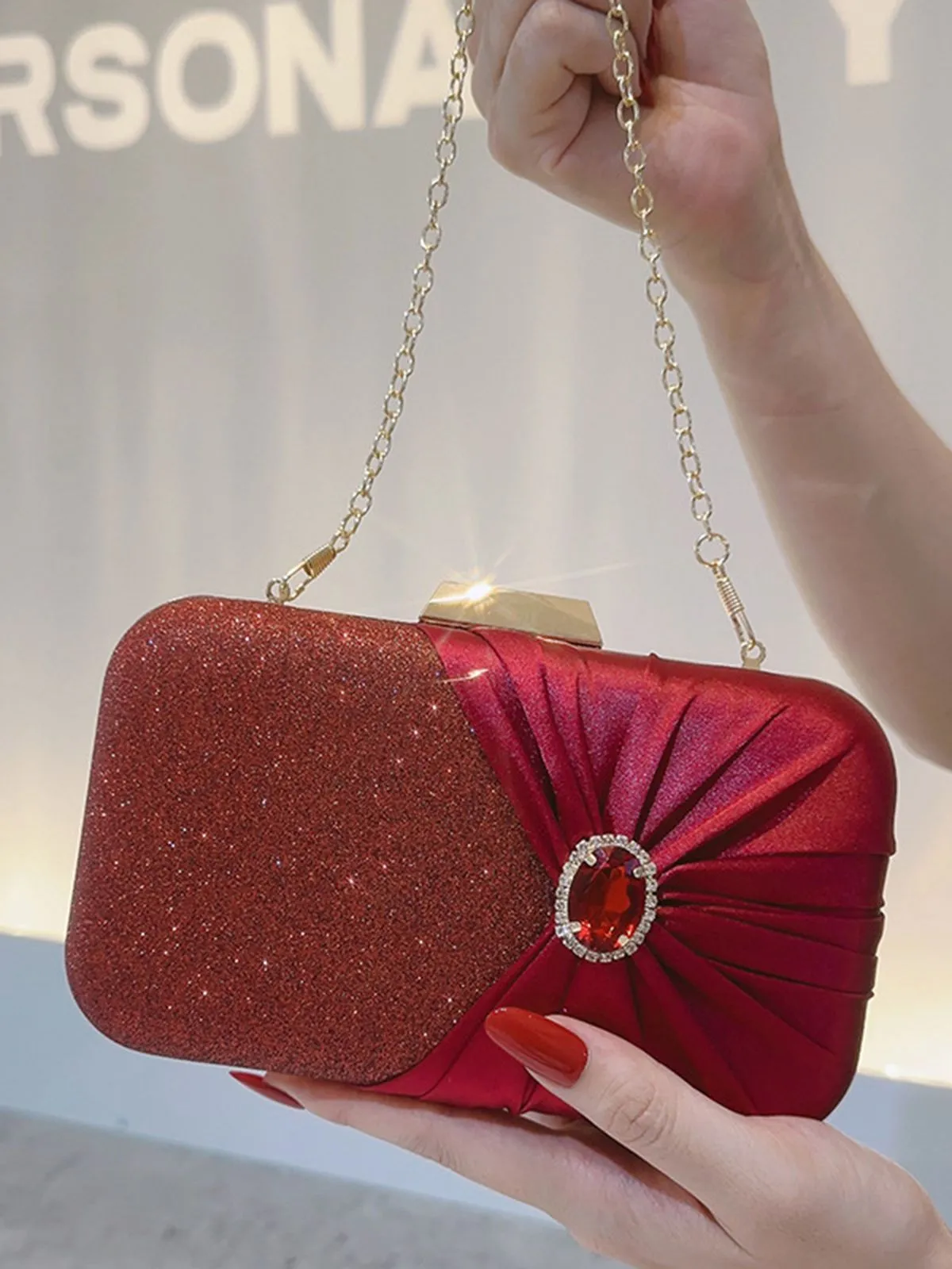 Vintage Crystal Glitter Satin Clutch Bag