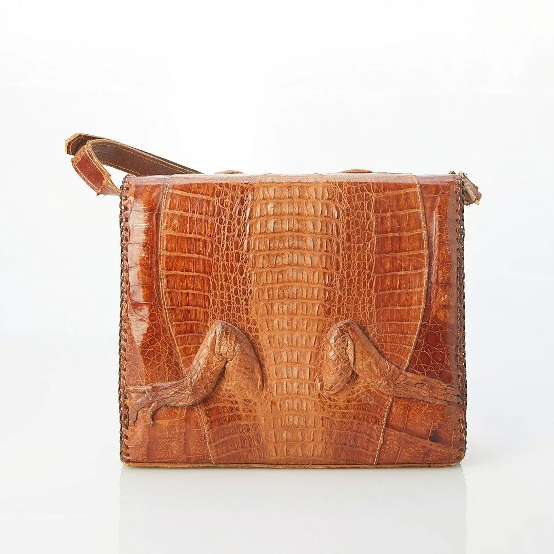 Vintage Genuine Alligator Brown Handbag