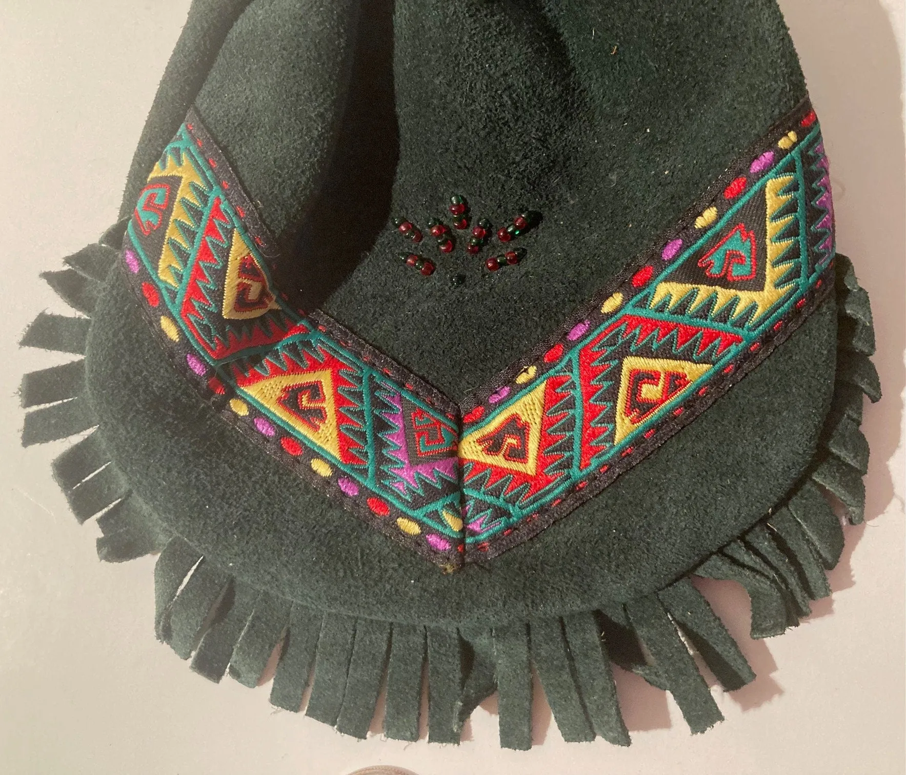 Vintage Handcrafted Green Beaded Native Bag, Purse, Pouch, 7" x 5 1/2", Very Detailed Work, Free Shipping in the U.S.