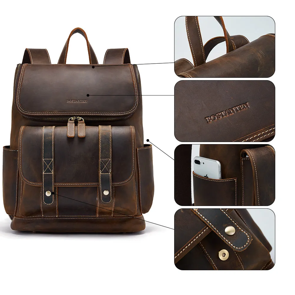 Vintage Laptop Backpack 15.6'' - Handcrafted Crazy Horse Leather