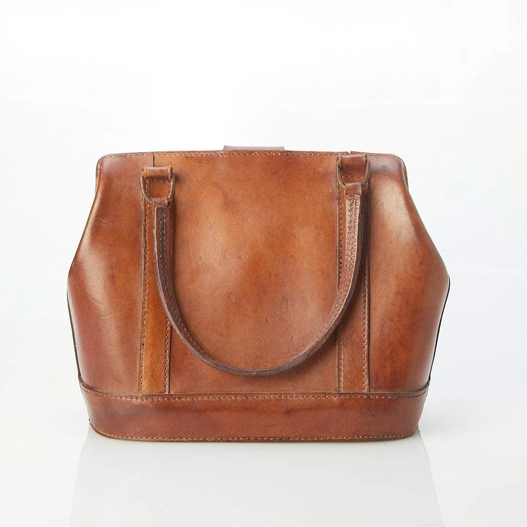 Vintage Leather Tan Fixed Handle Handbag