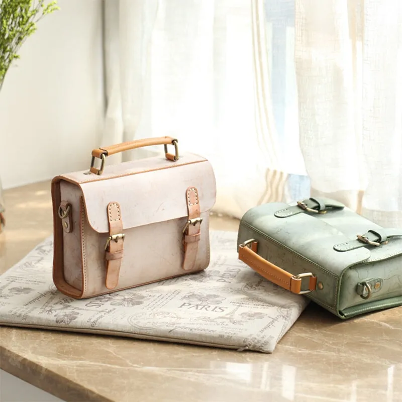 Vintage Vegetable Tanned Leather Waxed Wind Cambridge Bag