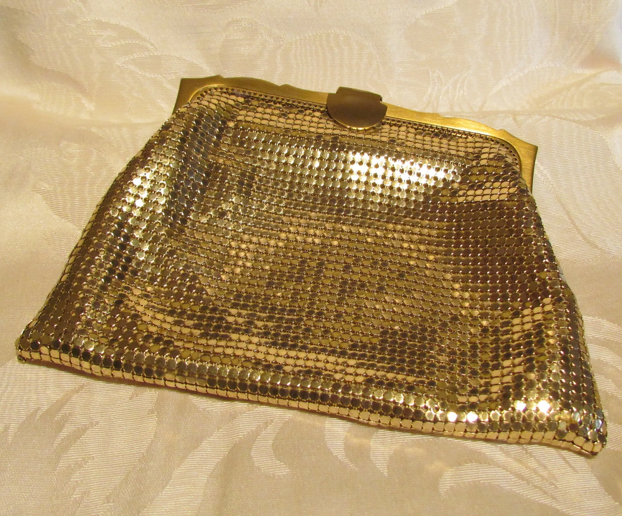 Whiting Davis Gold Mesh Clutch Purse 1930s Mint Unused