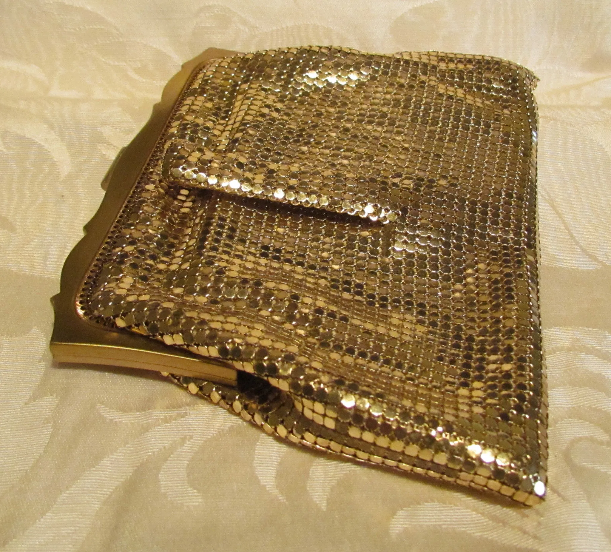 Whiting Davis Gold Mesh Clutch Purse 1930s Mint Unused