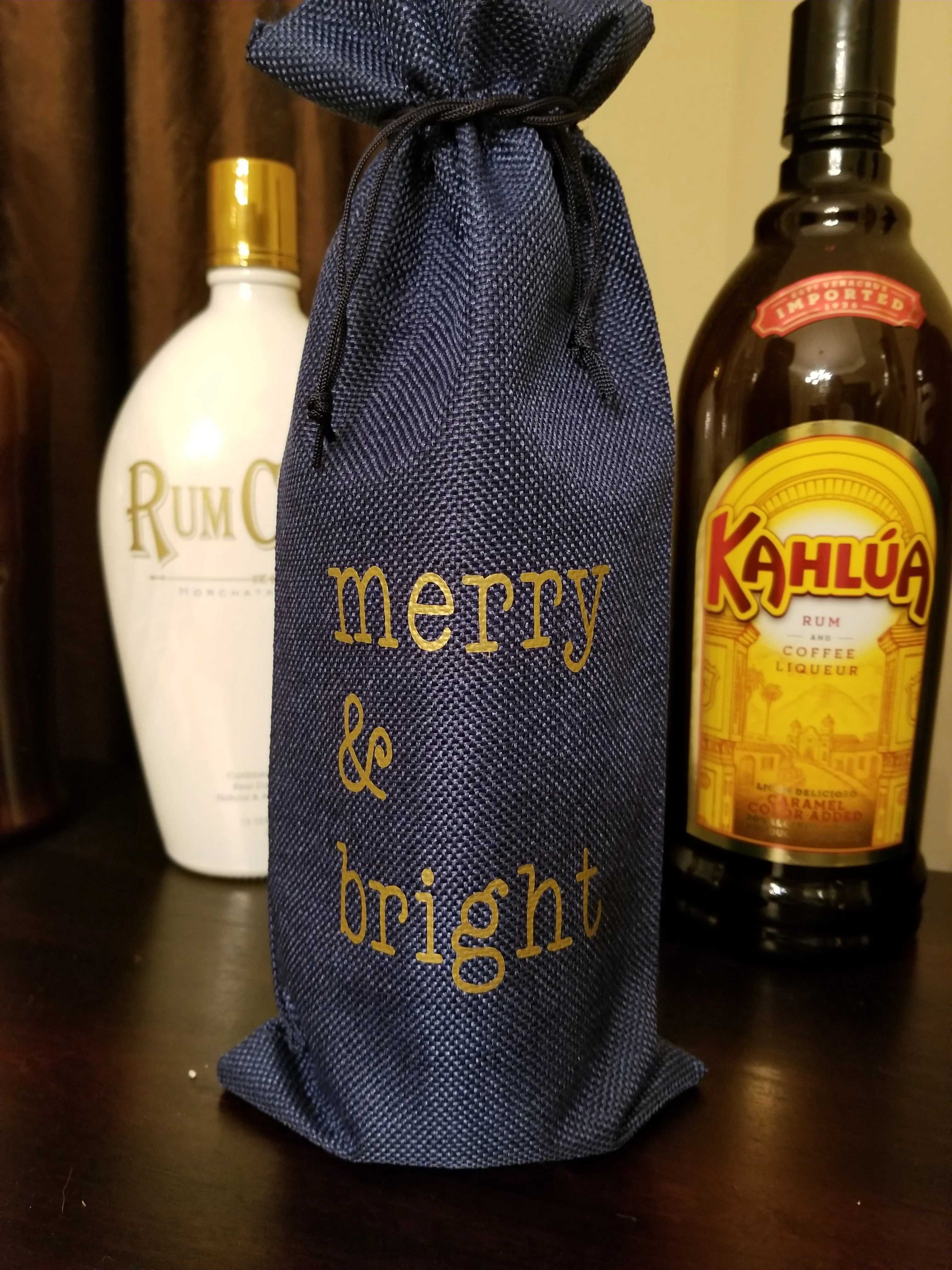 Wine Bag - Merry and Bright Custom/Personalized Jute