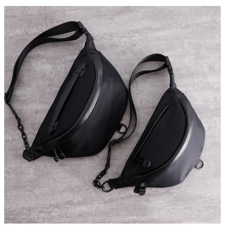 Womens Black Nylon Leather Fanny Pack Nylon Chest Bag Womens Hip Bag Waist Bag For Women