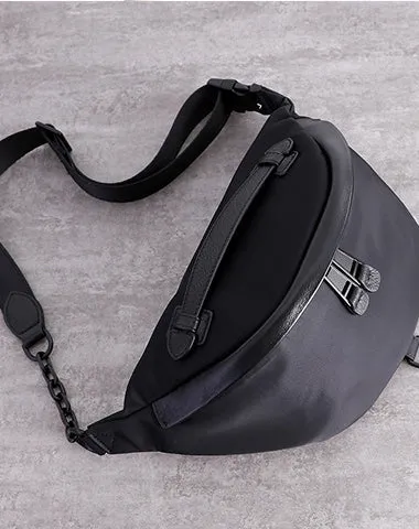 Womens Black Nylon Leather Fanny Pack Nylon Chest Bag Womens Hip Bag Waist Bag For Women