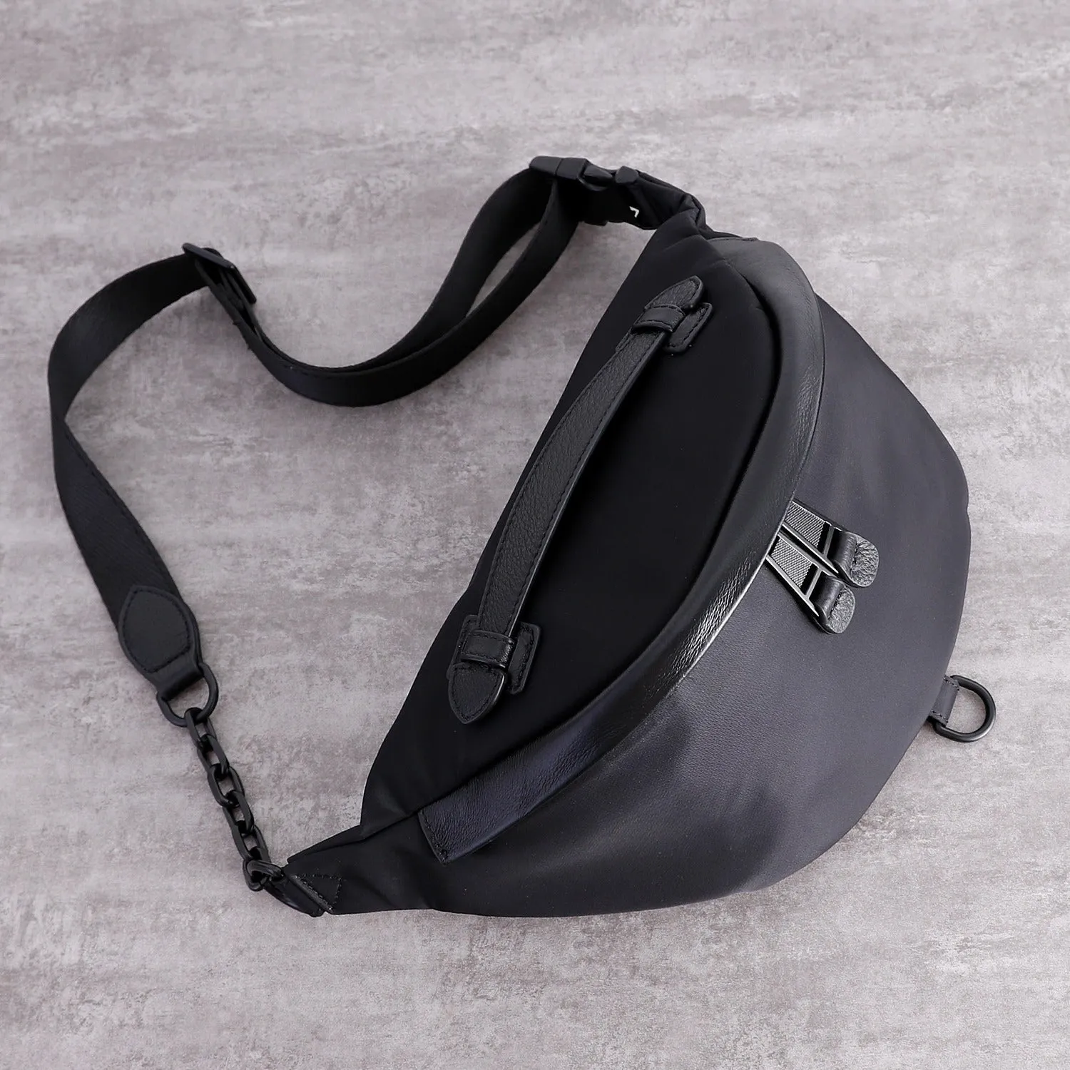 Womens Black Nylon Leather Fanny Pack Nylon Chest Bag Womens Hip Bag Waist Bag For Women