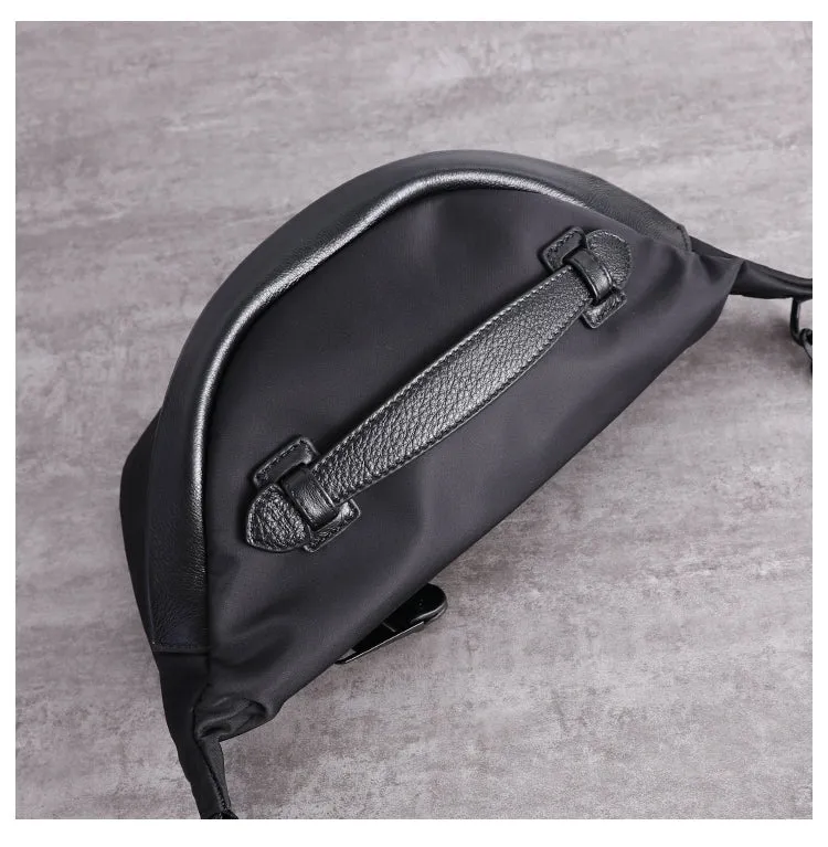 Womens Black Nylon Leather Fanny Pack Nylon Chest Bag Womens Hip Bag Waist Bag For Women